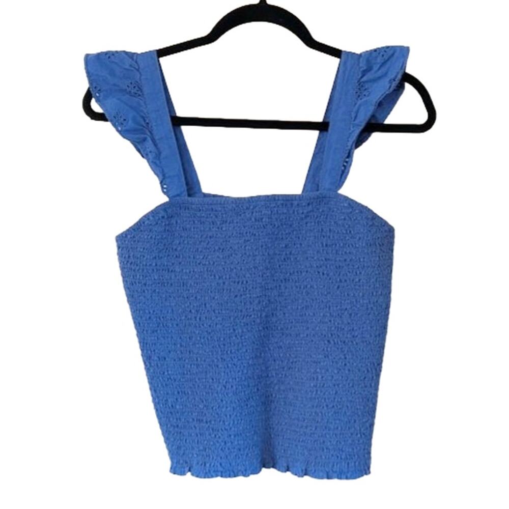 Old Navy Smocked Crop Top Large Blue Eyelet Flutter Strap Coastal Cottagecore
